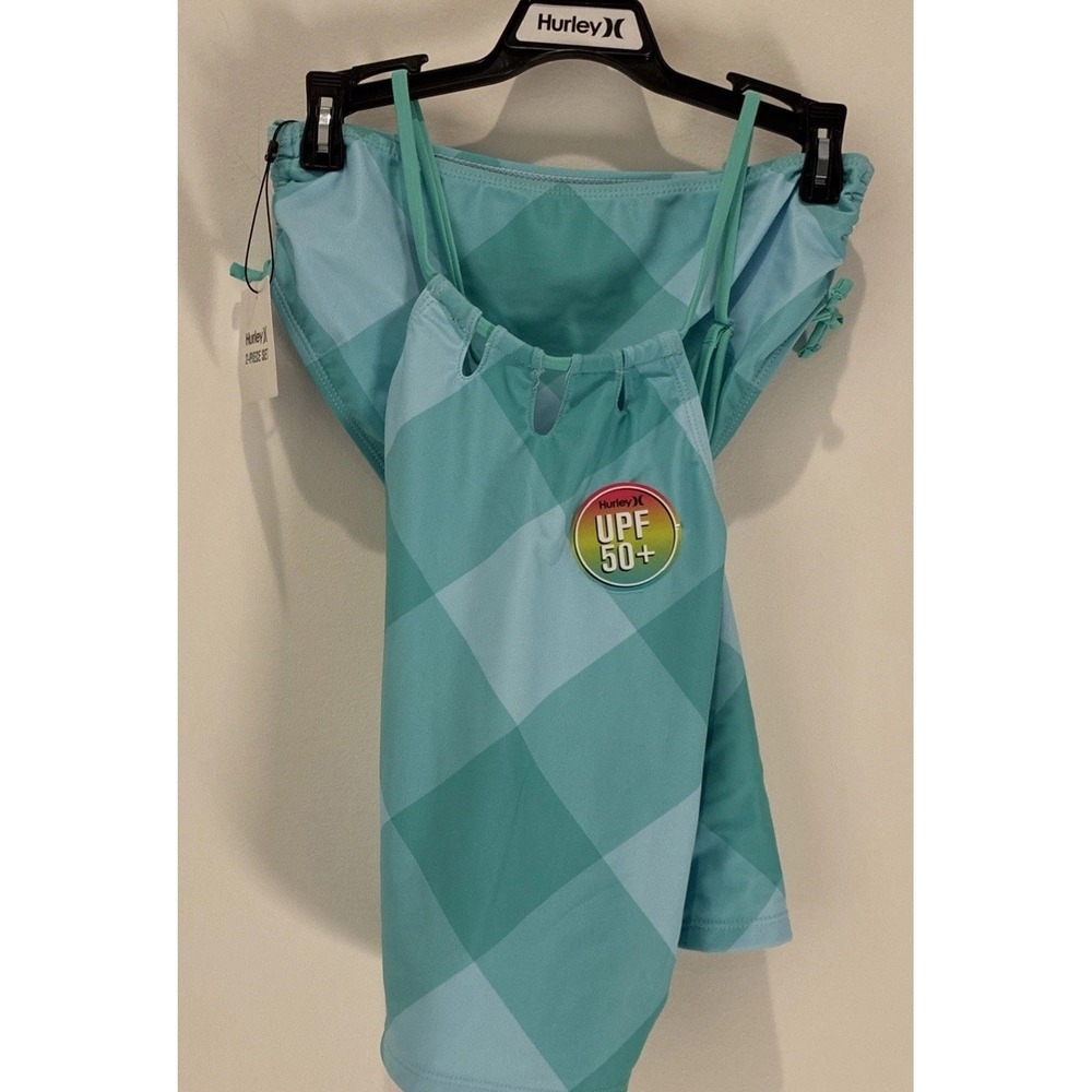 Hurley 2-piece Girls Size 12 Swim Set Bikini Tank Turquoise & Light Blue NWT